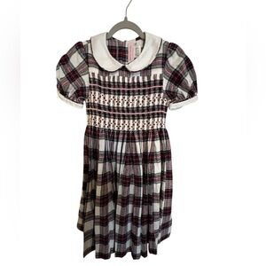 Classic Smocked Puff Sleeve Holiday Plaid Dress Sz 6